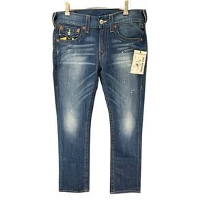 True Religion Rowdy Man Jean 31 Rare Thick Stitch Flap Pockets Distressed Grunge